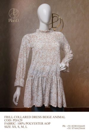 PlanD Branded FRILL COLLAR DRESS  (BEIGE ANIMAL) for Women